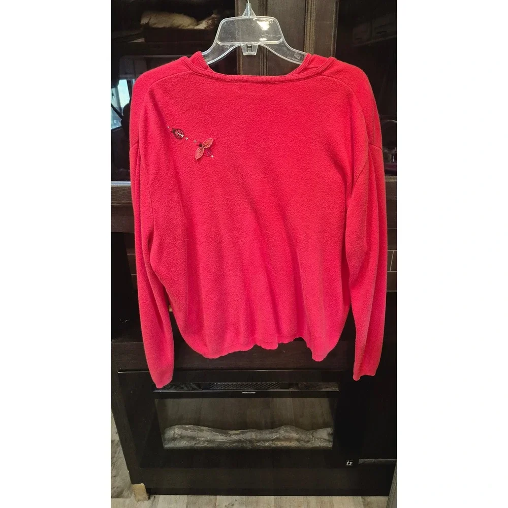 Vintage Las Olas Red Cotton Twinset Ladybug Embroidered Cardigan Shell XL USA